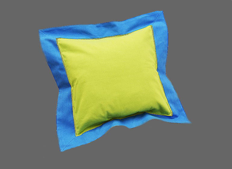 Baby Hemstitch Pillow Sham. Hot Green with French Blue border
